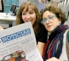 ”Om alla tidningar hade varit såhär positiva skulle vi journalister inte ha så dåligt rykte”, säger Pilar Portero och Ana Cañil, båda parlamentsreportrar. Foto: Javier Chivite Fernández/UCJC